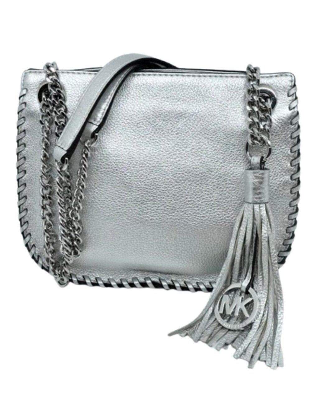 MICHAEL KORS~CHELSEA CHAIN Metallic Silver Pebbled Leather Crossbody Bag NWOT - Picture 1 of 6